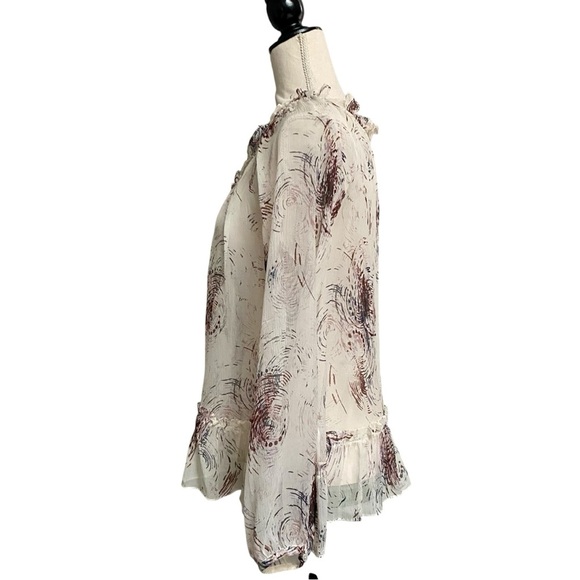 Elizabeth and James Silk Ruffle Peasant Blouse Size S Cream Boho Designer Top - Picture 8 of 13